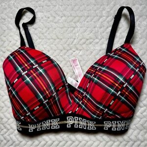 Victoria's Secret EUC Wear Everywhere Wireless Lightly Lined Red Plaid Bra 32DD